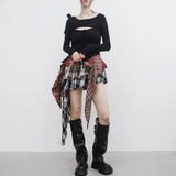 Chena unbalanced check tiered skirt
