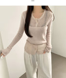 Mesh Sleeveless Bustier Long Sleeve Cardigan Set Knit