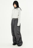 Hem snap pintuck nylon banding pants