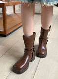 Fournette Western Chain Belt Leather Ankle Middle Boots