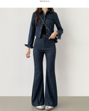 Raw Pocket Two Piece Set-Up Crop Shirt Bootcut Pants Set