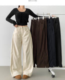 Corduroy Hem Snap Folding Cut Long Wide Pants