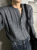 5 button henley neck cable knit