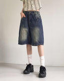 Dimon incision washing half-length denim Bermuda pants