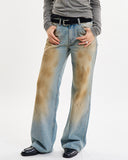 Faded wide leg denim pants