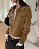 [MADE] Colte Slim Pocket Collar Cropped Corduroy Zip-Up Jacket