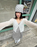 Sewn V-neck see-through button crop cardigan