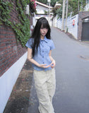 Shukong Check Short Sleeve Blouse
