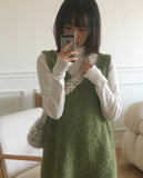 Kizen Wool Boucle Sleeveless Layered Vest Knit Mini One Piece