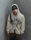 Galaxy lettering hooded zip-up knit