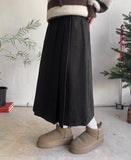 Chocoi banding wool pleated midi skirt