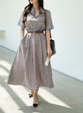 Etoile Color Matching Stripe Shirt One Piece (Belt Set)