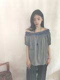 Kahini Off-shoulder Tie Shirring Short Sleeve Tee