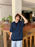 [unisex] Hyonka Summer Stripe Collar Over Knit