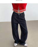 Raw autumn non-fade banding casual wide denim pants