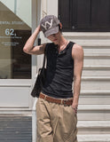 [PLAN MADE/MADE] Acid Henley Neck Washing Sleeveless