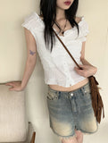 Roba Embossed Pearl Button Short Sleeve Blouse