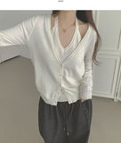 Soft Halterneck Sleeveless Fake Layered Point Knit Cardigan