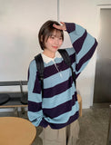 [unisex] Hokine Stripe Over Collar Knit