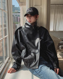 Zadon High-Neck Overs Fit Leather Jacket