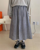 Dines banding check long skirt