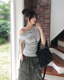 Rohe Eyelet Strap Unbalance Shoulder Tee