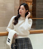 Blinged Lip Neck Button Pearl Knit