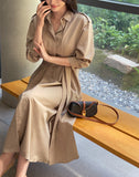 Chestnut Pintuck Collar Shirt Long One Piece (Strap Set)