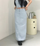 Denim slit long skirt