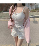 Span Ribbed Button Semi Crop WithCap Sleeveless