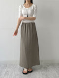 Pintuck U-Neck Elbow Length T-Shirt