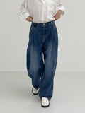 [unisex] Two tuck balloon wide denim pants