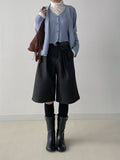 [Belt set] Bokashi Pin Tuck Bermuda Slacks