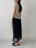 [Strap SET] Draped Shirred See-through Short Sleeve Blouse