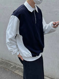 Peach color matching collar zip-up sweatshirt