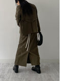 [Setup Available/Three-Piece] Mog Wool Belted Long Skirt