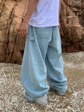 Light Blue Folded Snap Denim Pants
