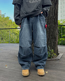 Grayish pin tuck denim pants