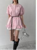 [Short sleeve.ver] Frill Stripe Loose Fit Blouse