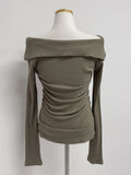 Slit Ribbed Off-Shoulder T-Shirt