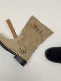 Fawn Suede Two-Buckle Half Boots