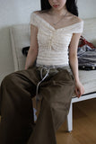 Two-tone button maxi cotton pants