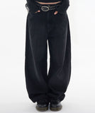 Black keyring wide denim pants