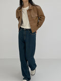 One-pocket single leather short jacket