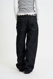 Indigo embossed denim pants