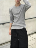 Overlock Henley Neck Knit Long Sleeve