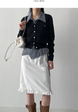 Frill Stripe Midi Skirt