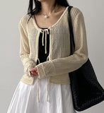 Ribbon Crochet Punching Knit Cardigan