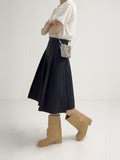 Nylon Pleated Midi Skirt