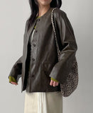Hunt No Collar Loose Fit Leather Jacket